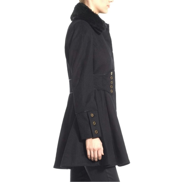 EUC Betsey Johnson Black Wool Coat w Faux Corset Sz. 14 - Picture 7 of 10